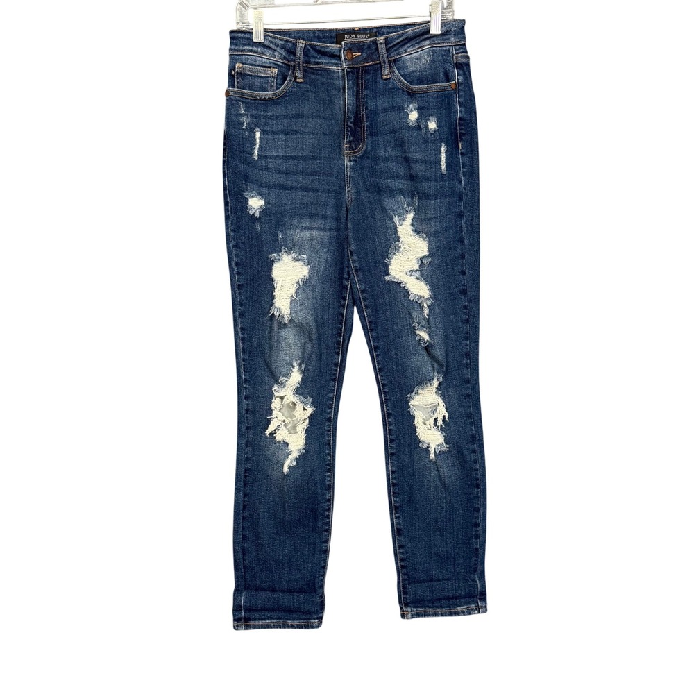 Judy Blue Boyfriend Jeans Womens 7/28 Blue Distressed High Rise Denim JB88220